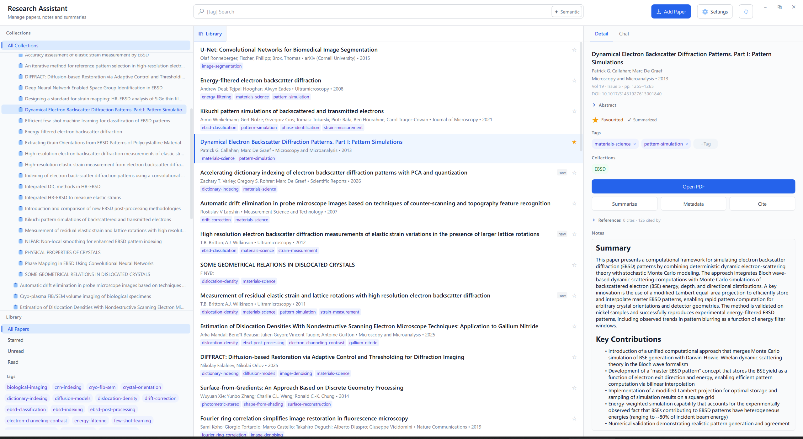 Research Assistant app, library view